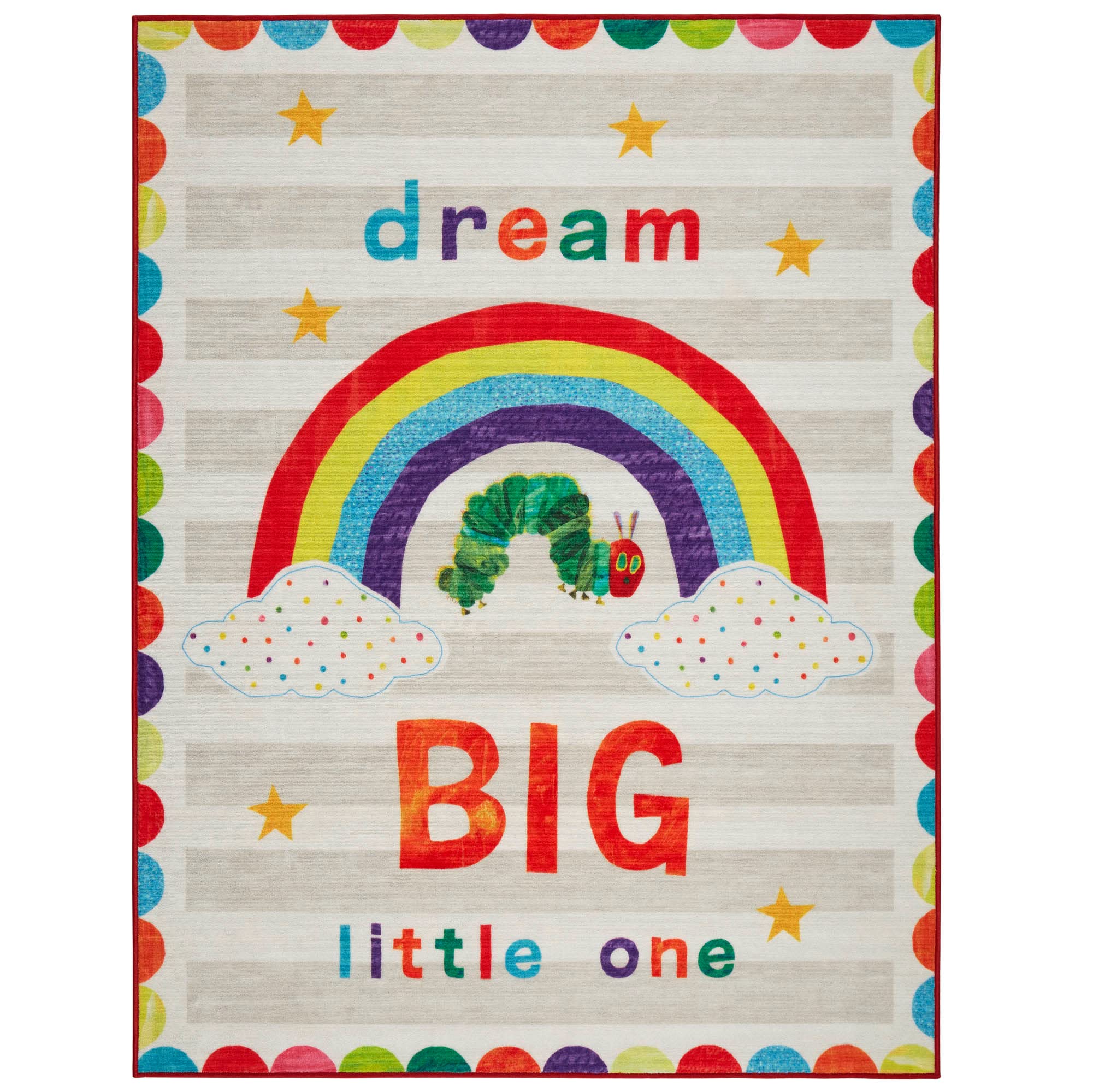 Eric Carle 'The Very Hungry Caterpillar Elementary Dream Big Little One Kids Machine Washable Area Rug, White/Grey, 4'11'X6'6'
